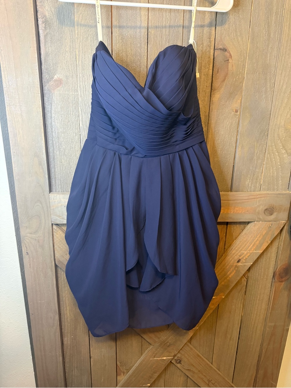 Navy Strapless Pleated Cocktail Dress